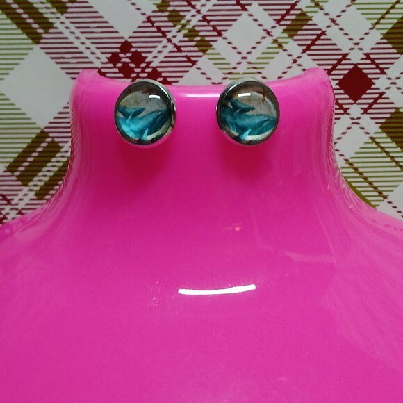 Handmade Silver Tone with Blue Whale Stud Earrings Fashion Jewelry #87 - Picture 6 of 9